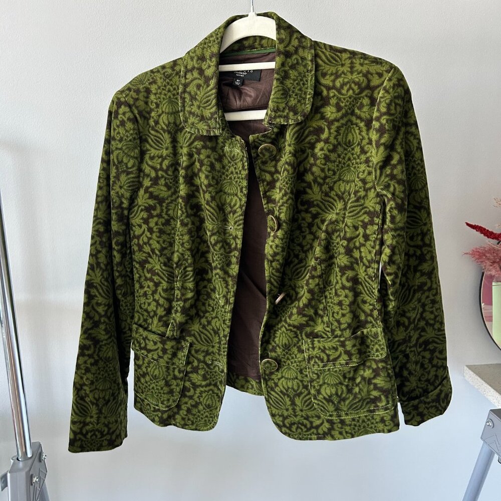 Talbots Green And Brown Damask Pattern Blazer - image 2